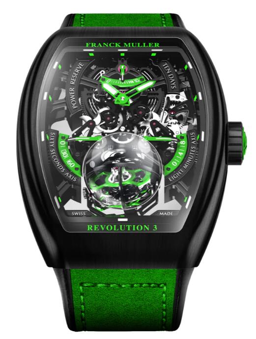 Franck Muller Vanguard Revolution 3 Skeleton Brushed Black Titanium - Green Review Replica Watch Cheap Price V50 REV 3 PR SQT NRBR (VR)